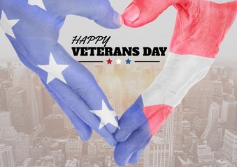 Poster - Veterans day, flag usa on hands with text