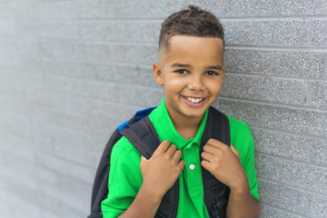 cheerful african american primary school boy with backpack