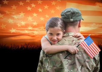 Wall Mural - veterans day soldier in front of flag