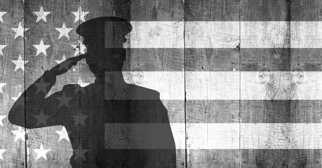 Poster - veterans day soldier in front of flag
