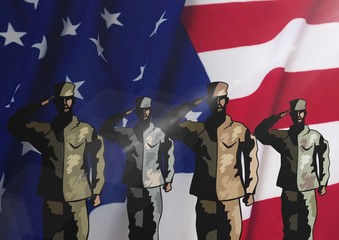 Poster - veterans day soldiers in front of flag