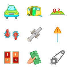 Poster - Engine check icons set, cartoon style
