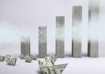Poster - Paper dollar money boats with bar charts