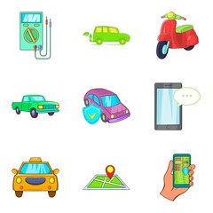 Poster - City taxi service icons set, cartoon style