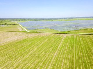 Wall Mural - Aerial view of solar farm near Austin, Texas, USA. Renewable energy background.