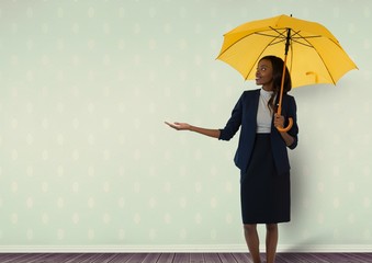 Aufkleber - Businesswoman holding umbrella in room