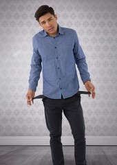 Poster - Businessman holding empty broke pockets in room