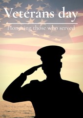 Poster - veterans day soldier in front of flag