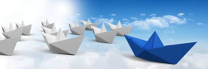 Poster - group of paper boats in sky