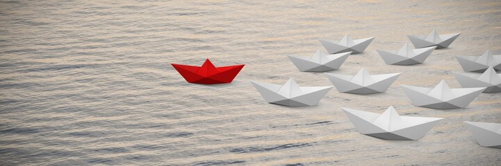 Poster - composite image of digital composite image of paper boats