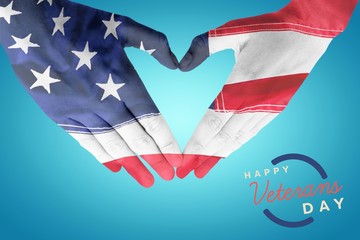 Poster - Composite image of woman making heart shape with hands