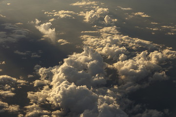 Wall Mural - Sunset White Cloud sky at high level attitude, view from window airplane