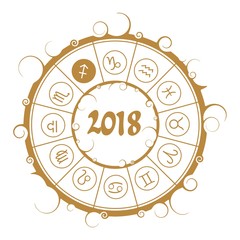 Wall Mural - Astrological symbols in the circle. Archer sign. New Year and Christmas celebration card template. Zodiac circle with 2018 new year number.