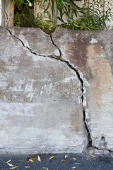 Wall Mural - Big crack in messy outdoor concrete wall