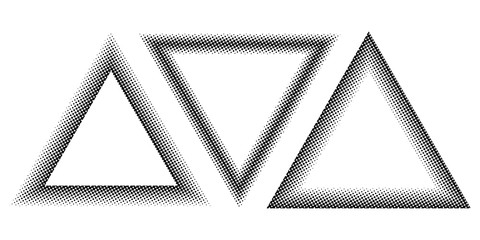 Poster - Set Triangle halftone effect, vector template for the design of a triangle with the stroke halftone dots