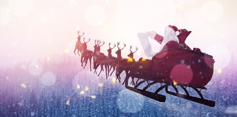 Poster - Composite image of santa claus riding on sled during christmas