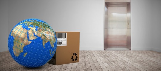 Poster - Composite image of 3d image of blue lines on planet earth by box