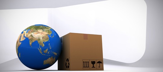 Poster - Composite image of 3d image of planet earth and box
