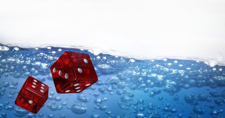 Poster - composite image of digitally generated 3d image of red dice