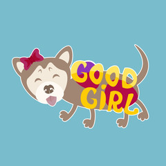 Poster - Good Girl Sticker Social Media Network Message Badges Design Vector Illustration