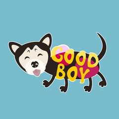 Poster - Good Boy Sticker Social Media Network Message Badges Design Vector Illustration