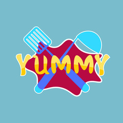 Poster - Yummy Sticker Social Media Network Message Badges Design Vector Illustration