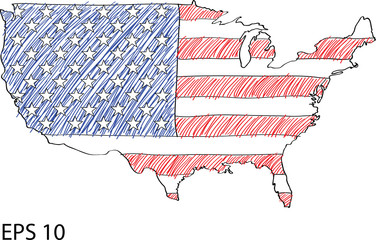 Doodle USA map and Flag, Vector Illustration EPS 10.