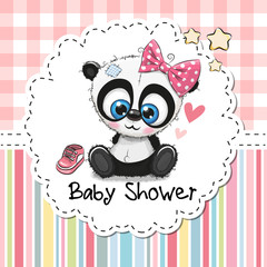 Canvas Print - Baby Shower Greeting Card with Cartoon Panda girl