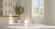 © AntonSh - Idea of white empty room with summer landscape in window. Scandinavian interior design. 3D illustration