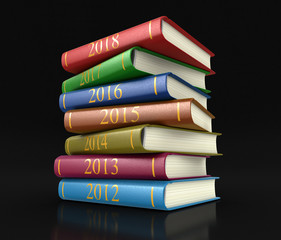 Poster - Stack of books with 2018. Image with clipping path