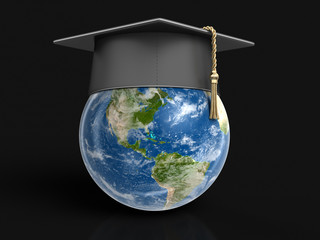 Poster - Graduation cap and 3d Globe. Image with clipping path