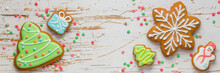 Christmas Cookies On Rustic Wood Background