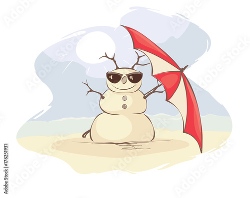 Christmas Vacation On The Beach Funny Vector Illustration With Snowman In The Beach Buy This Stock Vector And Explore Similar Vectors At Adobe Stock Adobe Stock