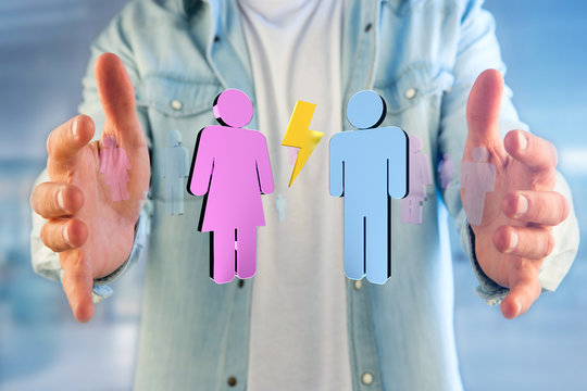 Couple of a man and a woman meeting on the internet - 3D rendering
