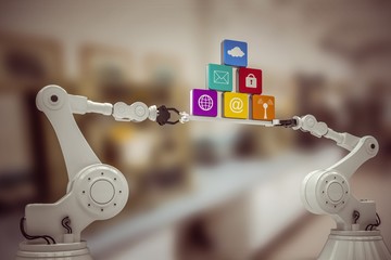 Poster - Composite image of digitally generated image of metallic robotic