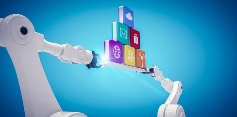 Poster - Composite image of robotic hands holding computer icons against
