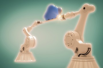 Poster - composite image of robotic hands holding blue cloud against