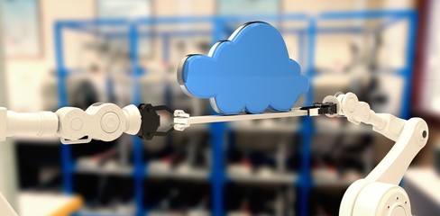 Poster - Composite image of robotic hands holding blue cloud 