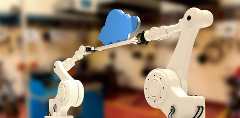 Sticker - Composite image of robotic hands holding blue cloud against