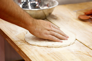 Poster - pizza prepare dough hand topping