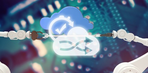 Poster - Composite image of digital image of cloud and clock with tick