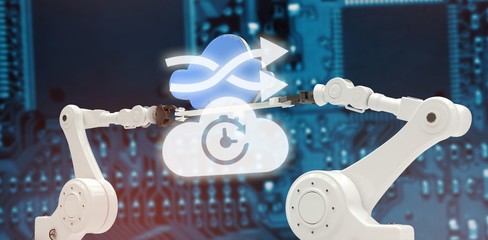 Poster - composite image of digital image of arrow sign with cloud