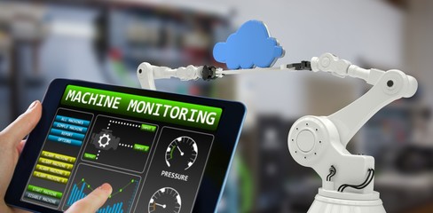 Poster - composite image of man using tablet pc