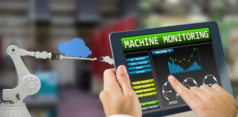 Poster - composite image of man using tablet pc