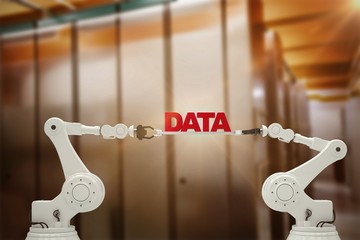 Poster - composite image of robotic hands holding red data message