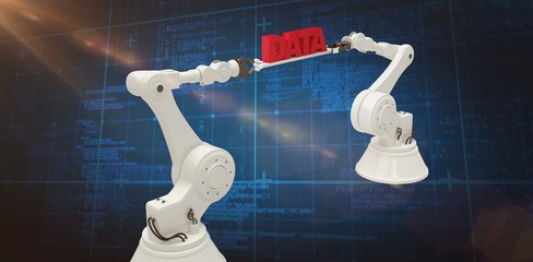 Sticker - Composite image of white robotic hands holding red data message 