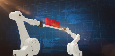 Poster - Composite image of metal robotic hands holding red data message