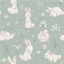 Seamless Pattern With Cute Hares With Balloons
