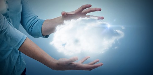 Poster - Composite image of woman gesturing against white background