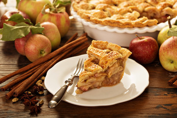 Wall Mural - Piece of an apple pie on a plate
